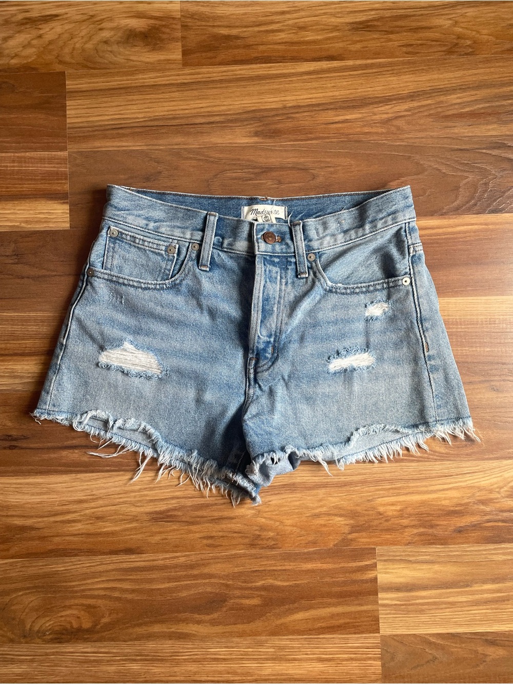 Madewell Relaxed Denim Shorts High Rise Light Wash Distressed Size 26